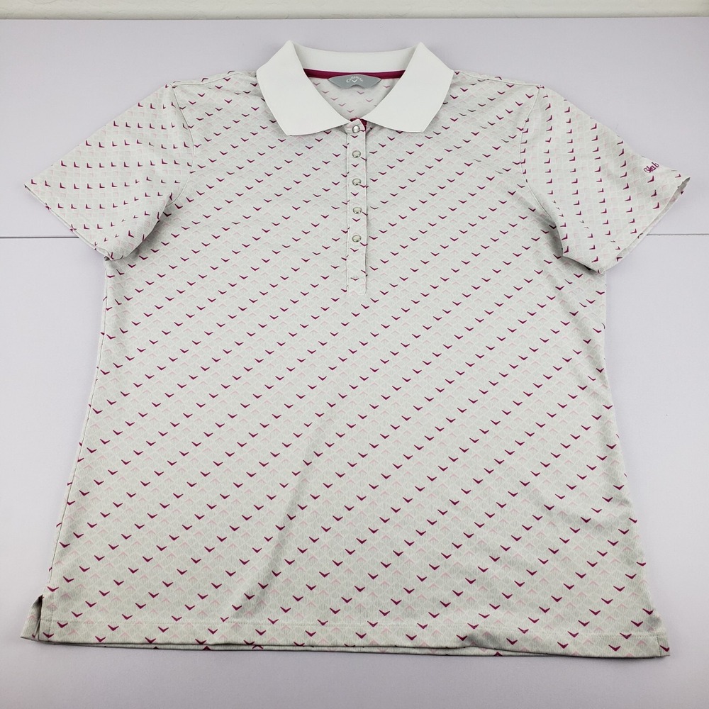 Callaway Golf Shirt Polo Women's Large Gray Pink 1/2 Snap Button Club West‎